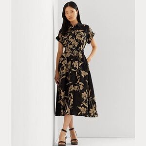 NWT LAUREN RALPH LAUREN Floral Belted Linen Shirtdress